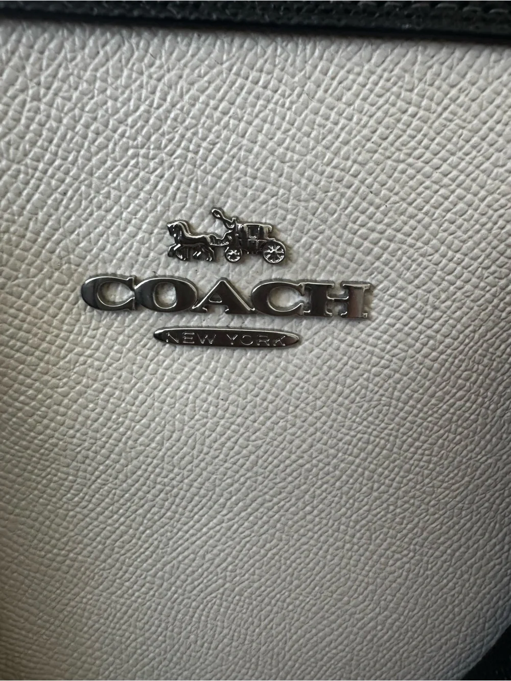 Coach White Pebbled Leather Satchel with Black Trim and Silver Hardware